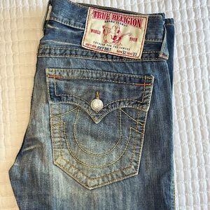 Vintage True Religion Jeans Joey Big T thick Stitching Pants Size 32 Distressed